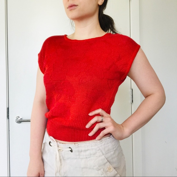 Vintage The Villager Red Knit Sleeveless Top - Picture 2 of 7